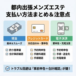 都内 出張 メンズエステの支払い方法まとめ｜現金・クレカ・電子決済の注意点